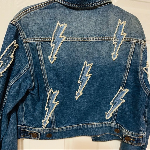 SANDRO Pearl Studded Embellished Lightning Denim Jean Jacket - Picture 6 of 6